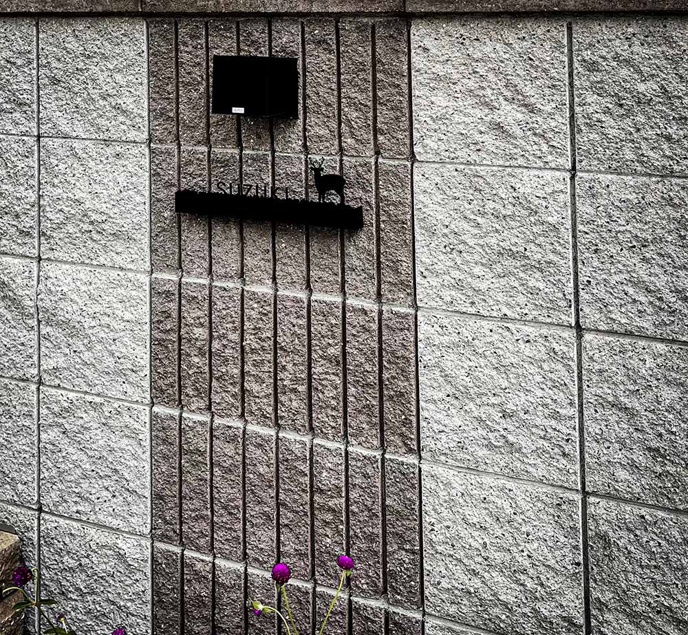 門扉にネームプレートと照明。